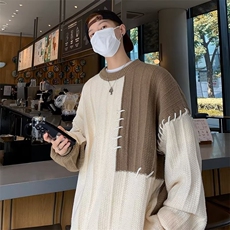 拼接撞色毛衣男生秋冬宽松休闲慵懒风套头针织衫MZ512-P55，男装针织衫/毛衣，星座1109-3