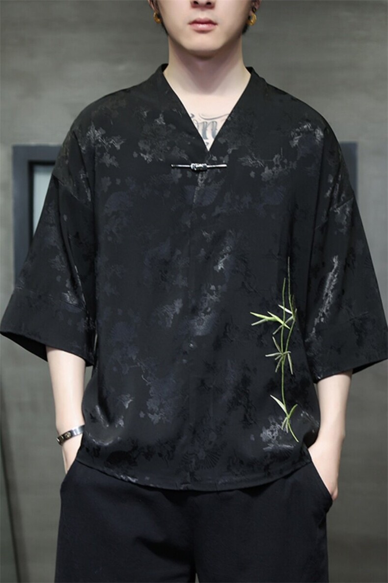 新中式提花风潮T恤短袖上衣刺绣汉服时尚百搭T2403-P55,男装T恤,电商A227