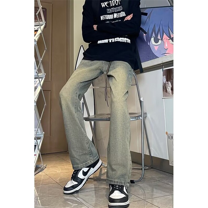 牛仔裤男美式潮牌高街hiphop宽松夏季水洗直筒微喇裤子71666-p45,男装牛仔裤,星座1008