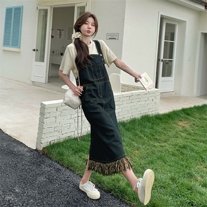 流苏牛仔背带裙套装女夏连衣裙学院风超好看减龄小清新酷盐系炸街