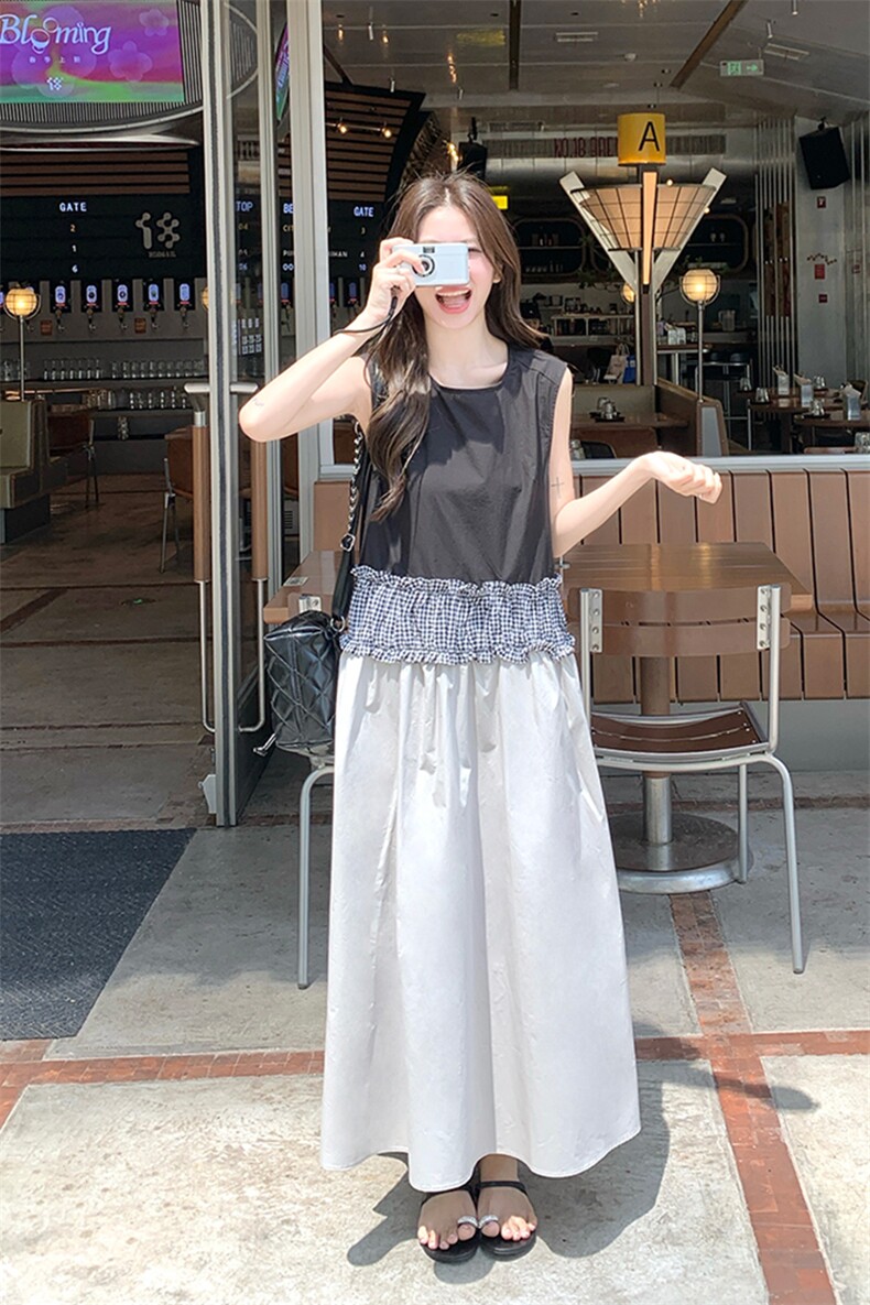 现货！时尚休闲设计感拼接连衣裙A907-P115-K168,女装连衣裙,2C025