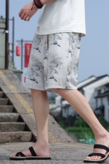 2025夏季新款男风冰丝中裤民族风书法印花透气短裤DK113-P35，男装牛仔裤，电商B277(原6028)