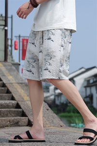 2025夏季新款男风冰丝中裤民族风书法印花透气短裤 DK113-P35图片