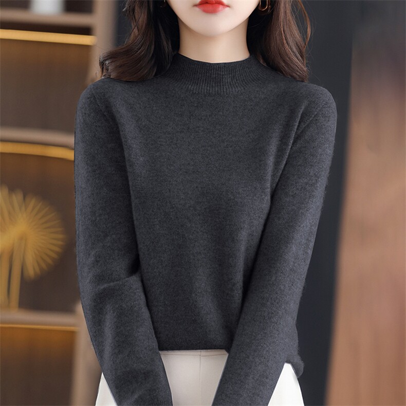 羊毛衫女半高领针织打底衫2024新款蚕丝蛋白一线成衣秋冬毛衣,针织衫/毛衣,暖烁特种纱工厂店