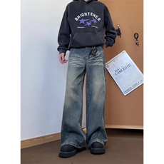 xz905-Z053#P65-（控98）美式高街宽松阔腿牛仔裤，男装牛仔裤，星座905