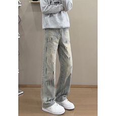 直筒牛仔裤春夏重工钉钻显瘦百搭宽松休闲阔腿拖地裤子NR11，男装牛仔裤，星座1116A（原606A-3）
