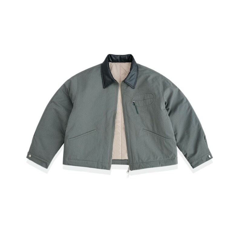 冬季宽松男女miu系廓形棉衣工装翻领拼接拼皮cleanfit厚棉服,男装棉衣,星座112A