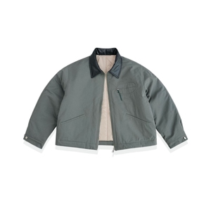 冬季宽松男女miu系廓形棉衣工装翻领拼接拼皮cleanfit厚棉服图片