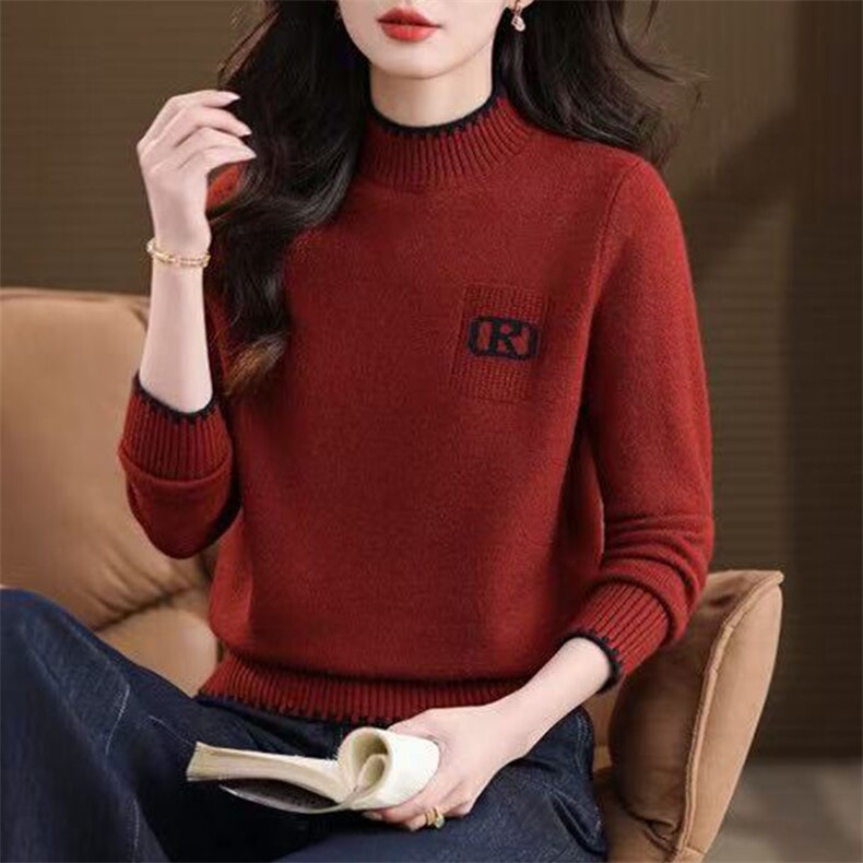 针织衫女春秋冬宽松薄款显瘦软糯低领毛衣打底衫内搭，女装针织衫/毛衣，萱芳婷羊绒