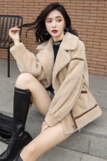 拉链门襟优雅百搭2020年冬季时尚翻领纯色毛呢外套，女装毛呢外套，冬木谷雨