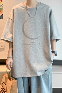已注册/夏季新款内景月亮印花短袖T恤男潮宽松打底衫 DT3005/P25图片