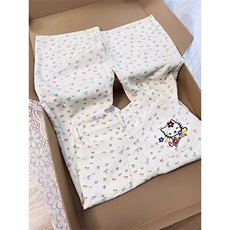 AK2348-P50刺绣kitty猫牛仔裤女夏季直筒高腰显瘦阔腿梧桐裤子潮，女装休闲裤，星座617A-2