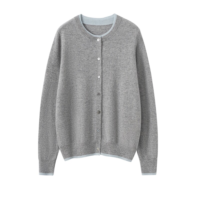 2025舒适百搭圆领撞色开衫软糯羊绒衫,女装羊绒衫,暖思纯羊绒