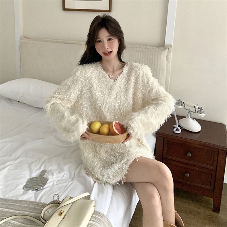 甜美蕾丝衫女中长款毛毛絮絮超仙打底衫洋气上衣年会节日高级感,女装蕾丝衫/雪纺衫,维壹