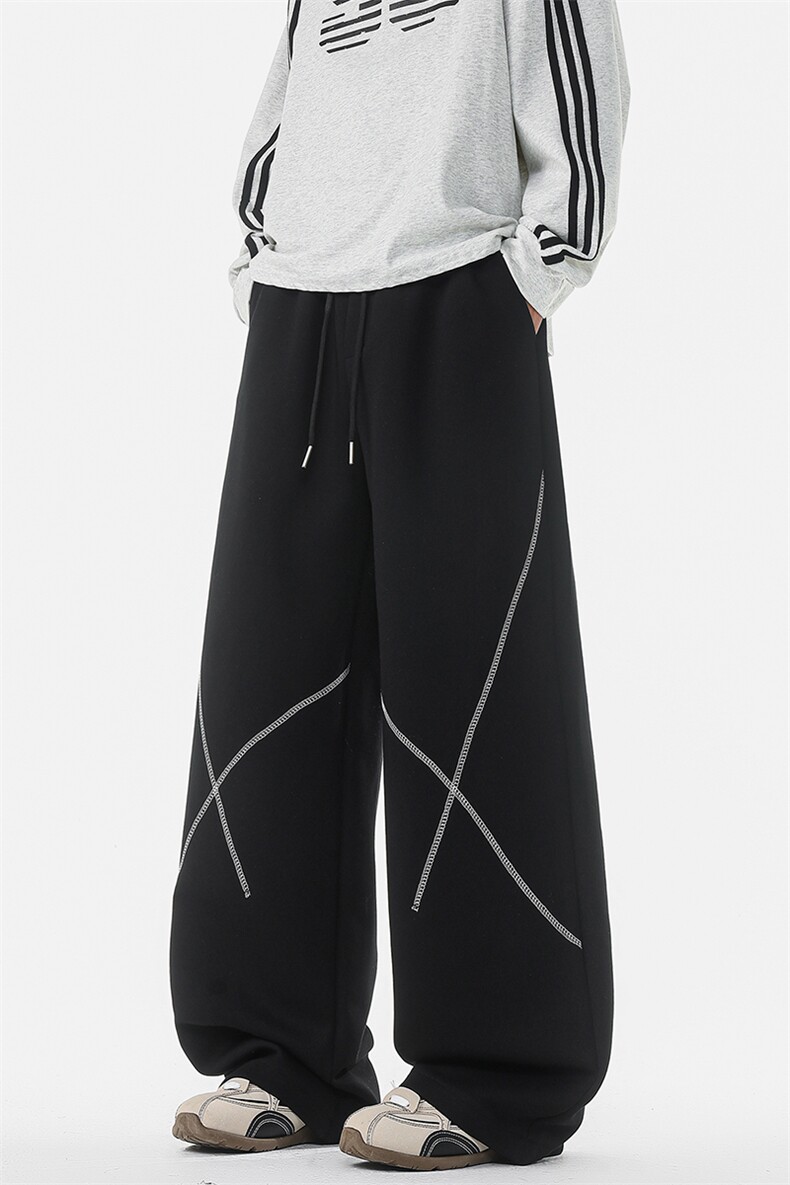 8XL-M直筒卫裤男宽松撞色哈苏线休闲运动裤设计感长裤子K9175P48,男装休闲裤,电商D206-1