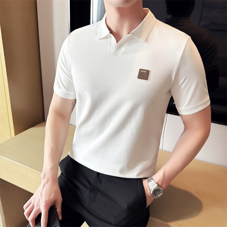 2025夏季新款主推款V领绣标短袖T恤潮流翻领Polo衫B9705-P48,男装T恤,电商D342