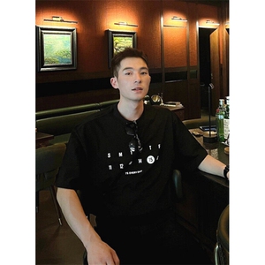 新款潮牌时间日历数字印花夏季百搭青少年短袖T恤男士 T1424图片