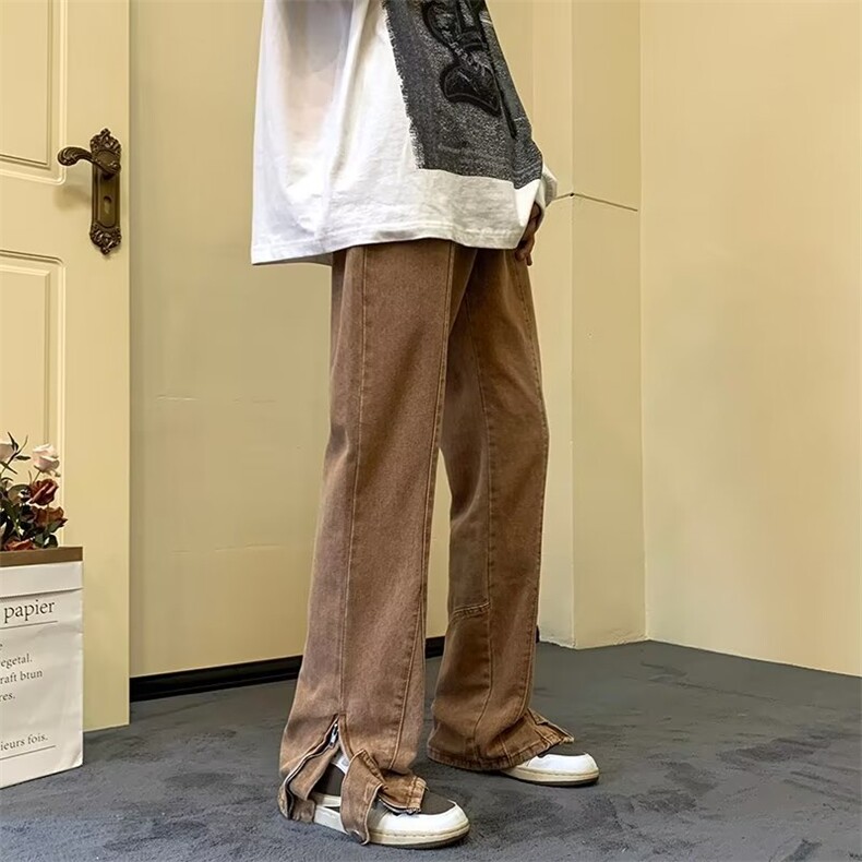 牛仔裤男小众设计拉链开叉微喇裤ins高街vibe潮裤子K4740-P48,男装牛仔裤,星座512-2