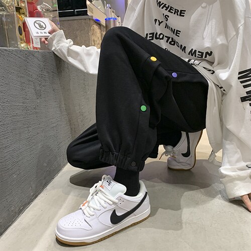 休闲裤男秋韩版排扣阔腿裤港风潮牌宽松束脚裤A125-DK911-P50,男装休闲裤,电商A125