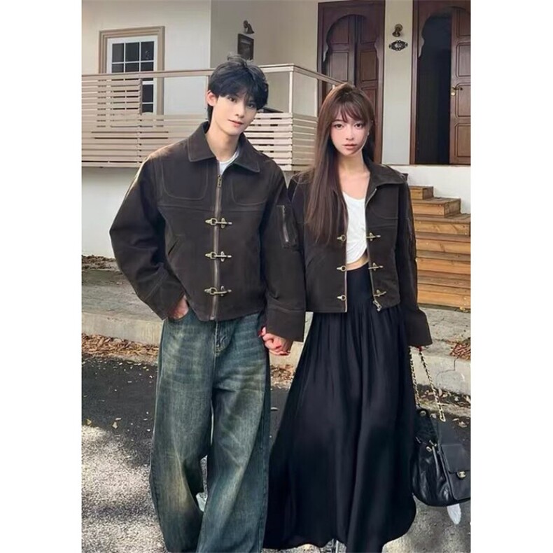 鹿皮绒垫肩工装外套男女2025秋冬翻领飞行夹克男士潮JHT251,男装夹克,星座1116A（原606A-3）