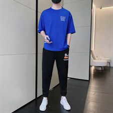 夏季新款青少年休闲宽松T恤男装潮流圆领体恤套装上衣F301P68，男装休闲套装，电商A086