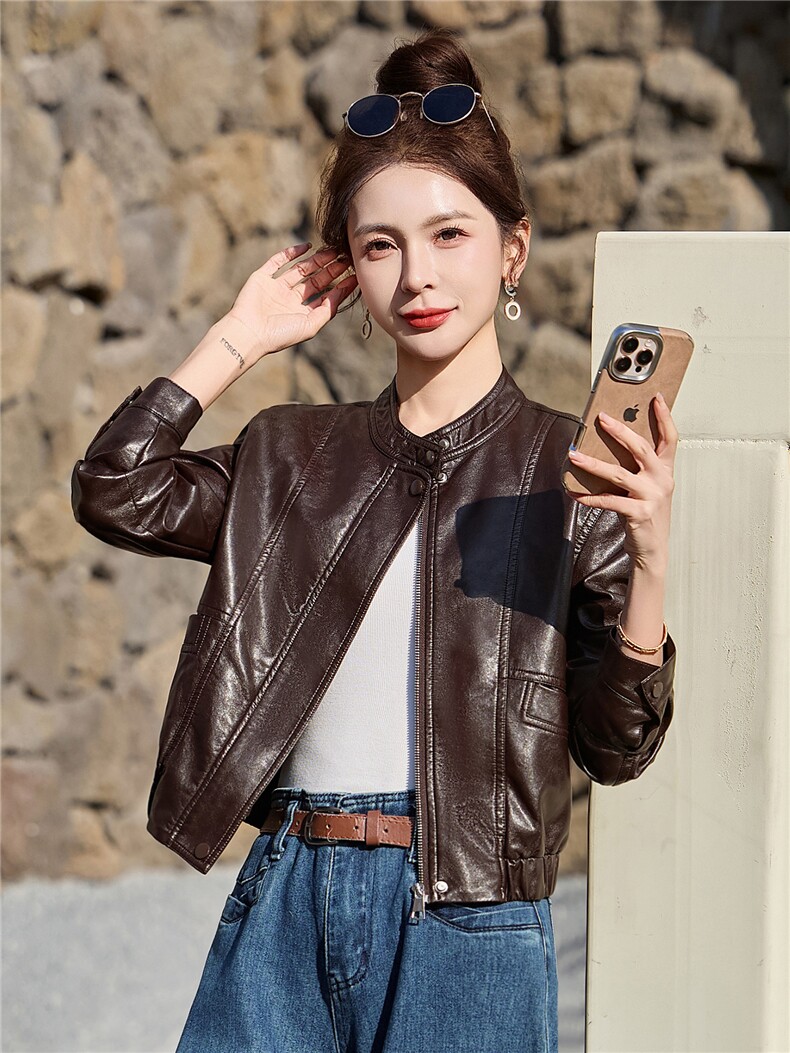 2026年春季新款现货时尚皮衣小外套经典女装,女装皮衣,臻衣坊