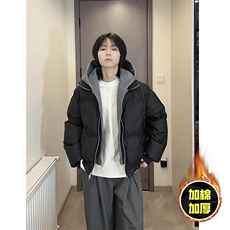 现货高品质重磅工艺美式高街假两件PU皮棉衣男女加厚棉服外套，男装棉衣，电商A443