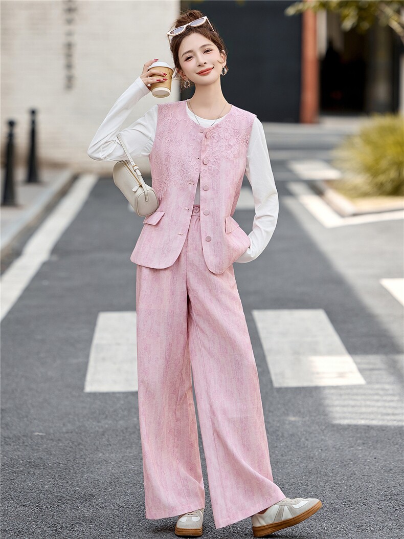 现货。现货。2026年秋季时尚套装马甲阔腿裤三件套装,女装套装/套裙,艾仟回(原伊仟回)