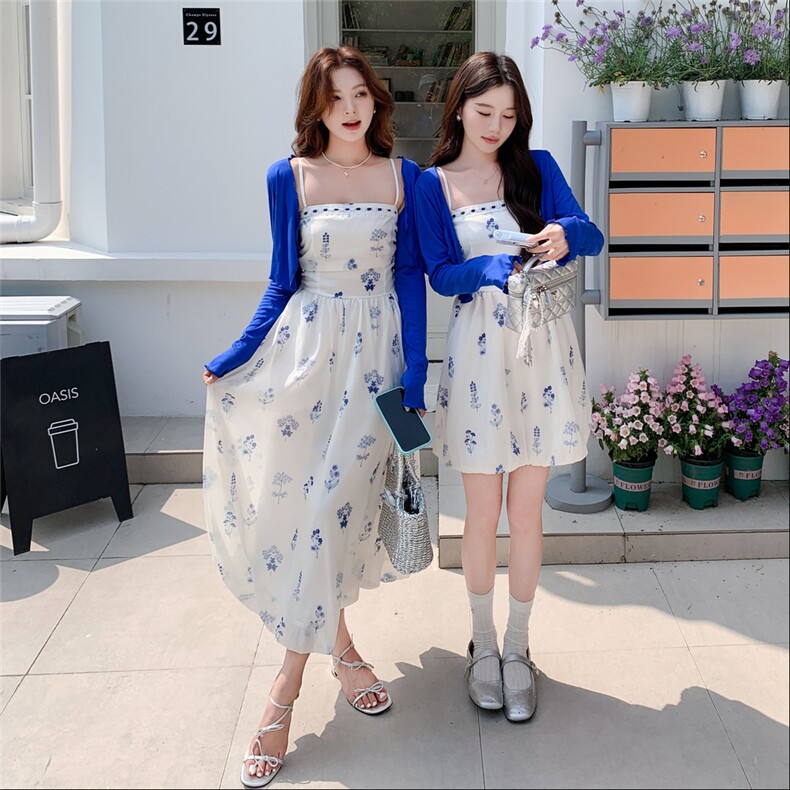 【度假风】吊带碎花连衣裙+防晒小开衫A231长P155k230短P150K225,女装套装/套裙,2D148