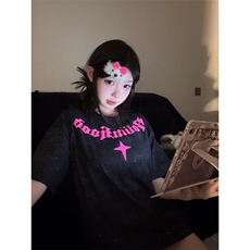 H0915-P35原版裁片印+大小烫金螺纹领+包边拉肩休闲短袖T恤，女装T恤，星座617A-2