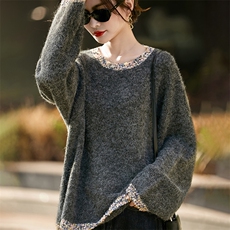 慵懒风重工亮片小香风套头毛衣女2025新款宽松显瘦巨好看针织衫，女装针织衫/毛衣，佳绒高端店