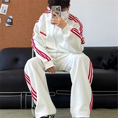 撞色开衫立领卫衣长裤男套装韩版宽松时尚炸街休闲运动两件套潮流，男装休闲套装，星座506A