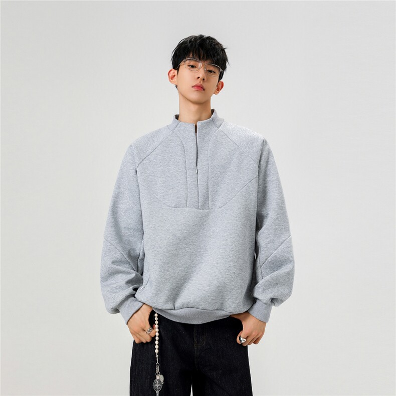 秋冬新款半拉链结构拼接设计感立领卫衣WY933-P55控88,男装卫衣,电商A072