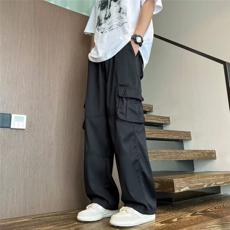 V160-P55日系大口袋阔腿宽松直筒工装休闲裤男女潮流抽绳休闲裤,男装工装外套,星座911-1
