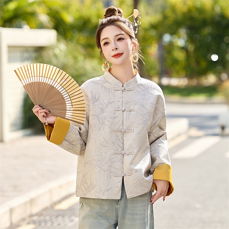 新中式国风提花短款外套女2025春季新款盘扣高端气质撞色唐装上衣,女装短外套,依如秀(原杭风阁)