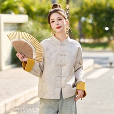 新中式国风提花短款外套女2025春季新款盘扣高端气质撞色唐装上衣，女装短外套，依如秀(原杭风阁)