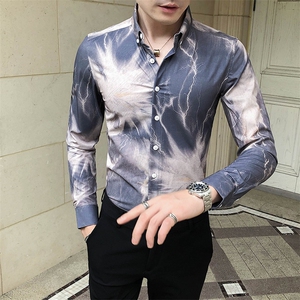 312A-5-205-P55 长袖高级感秋季休闲英伦发型师韩版纯色男士衬衣图片