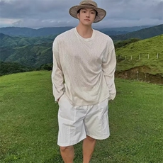 新贵老钱风长袖薄纱罩衫t恤男款夏季慵懒松弛高级感内搭打底上衣，男装T恤，星座218-1（原230）