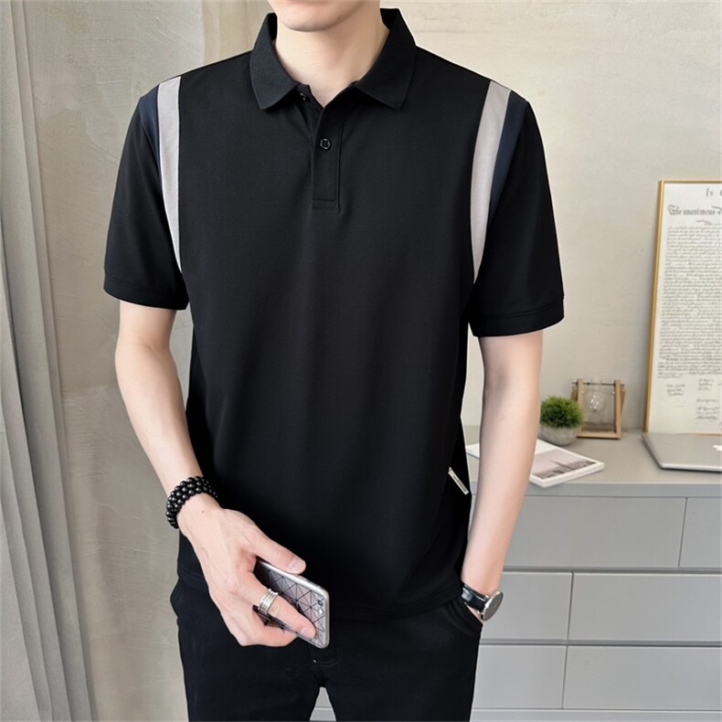 2023夏季新款POLO衫休闲拼接翻领T恤潮流百搭半袖短袖T2315P-50图片
