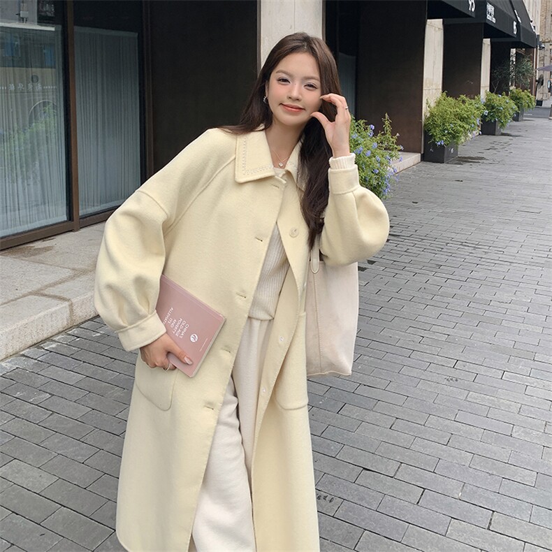 现货新款秒发纯手工缝制订钻宽松休闲双面羊毛呢大衣,女装毛呢外套,丝露怡语