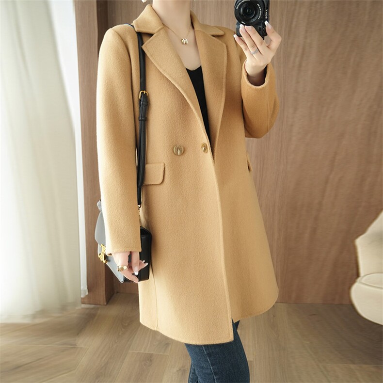 奢华气质百搭显瘦羊毛大衣女长款外套，女装双面呢大衣，乾庄羊绒