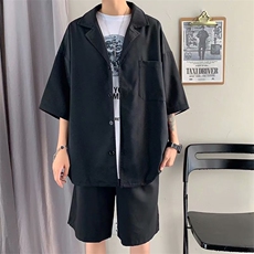 夏季休闲短袖套装男五分袖衬衣潮宽松短裤男西服两件套tz043-P50，男装西服套装，星座1008-1