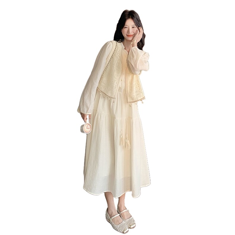 独特漂亮蕾丝马甲长袖连衣裙套装女2025春季新款名媛超好看两件套,女装套装/套裙,浙宝203