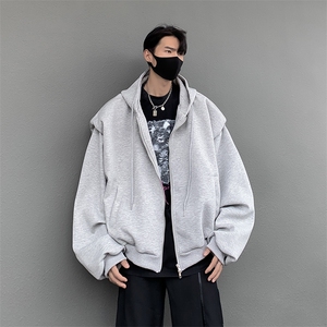 美式高街潮流连帽上衣春秋季设计感小众百搭开衫卫衣男 W7956-P45图片