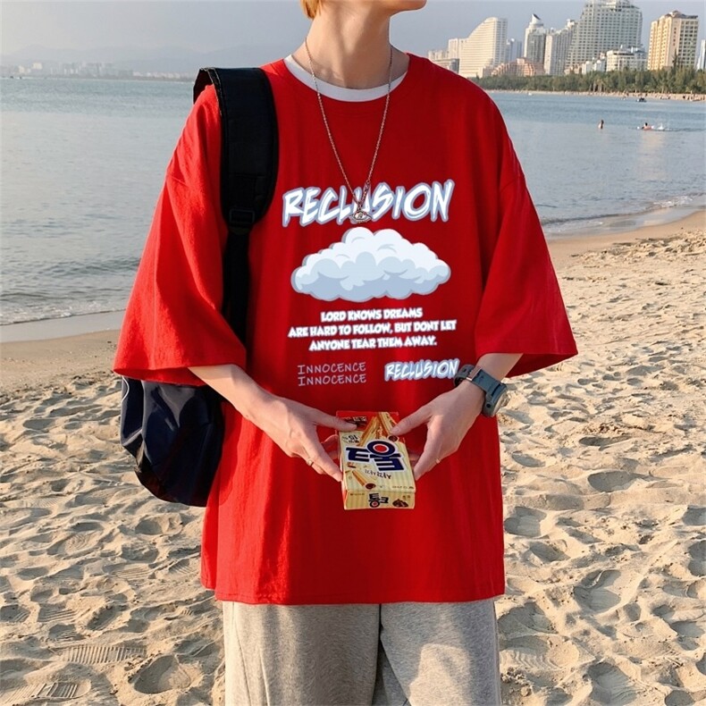 T3354P25仓库一件起正常配送中男港风T恤落肩款宽松T恤克莱因蓝T,男装T恤,星座510A-1