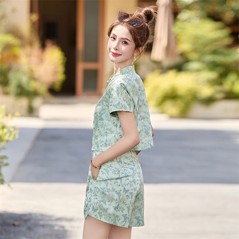 新中式套装女2025夏季新款高级感优雅仙气短裤两件套,女装套装/套裙,众宇琦