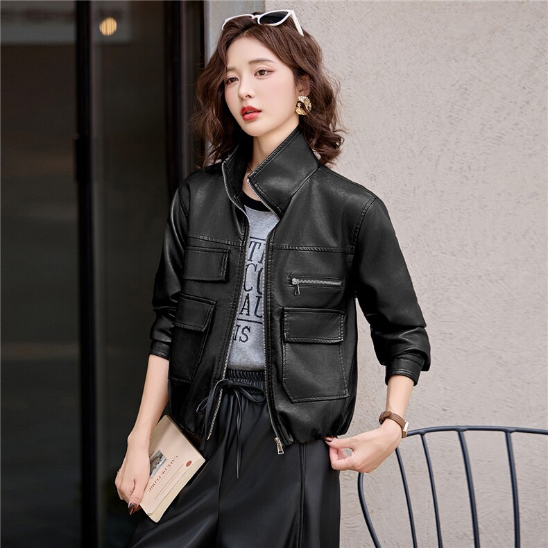 2025年秋季新款现货休闲时尚潮流机车服皮衣外套,女装皮衣,臻衣坊