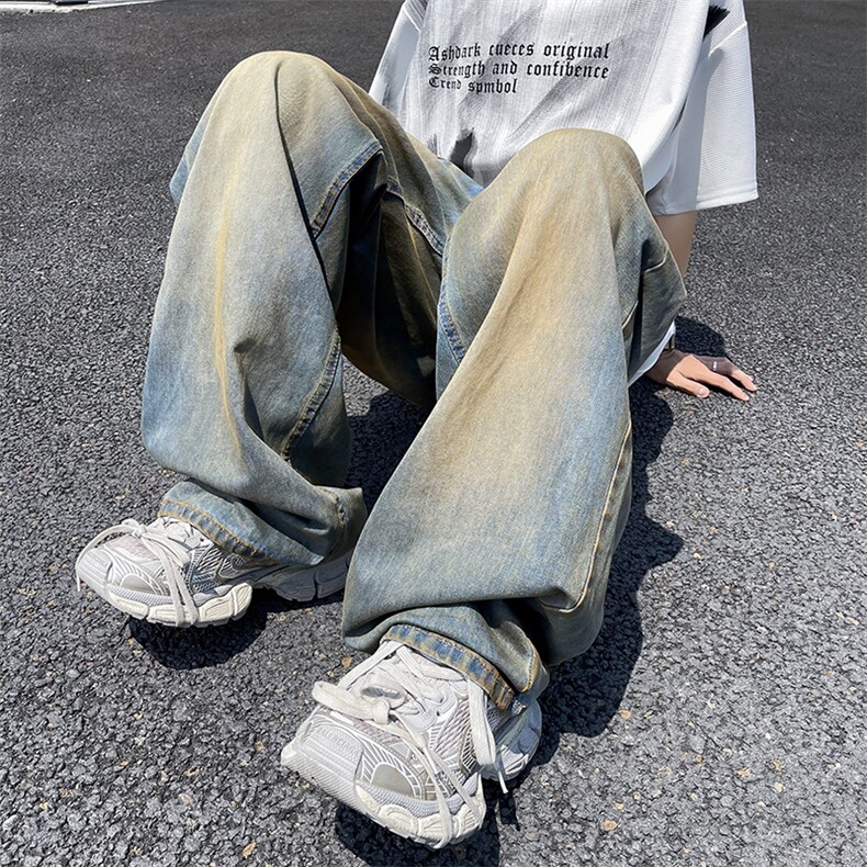 牛仔裤男vibe美式直筒裤子春季潮牌微喇高街百搭休闲长裤N518-P50,男装牛仔裤,星座308B-2