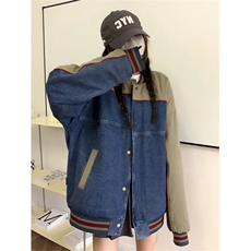 今年流行牛仔外套男女美秋季新款拼接百搭独特棒球服JK8527，男装工装外套，星座516A
