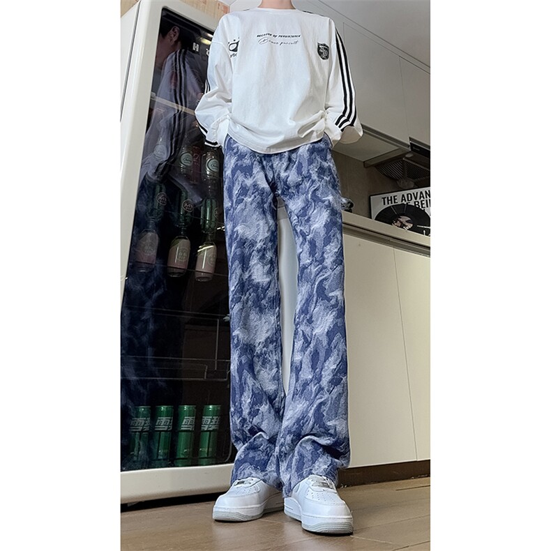 现货美式复古迷彩工装裤宽松直筒提花牛仔裤男K5822-P50控78,男装牛仔裤,星座205